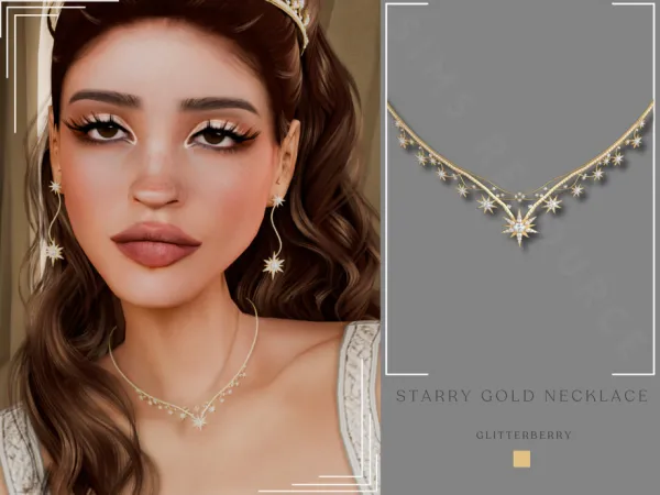 Alpha PATREON Starry Gold Necklace by thesimsresource - The Sims 4 Custom Content