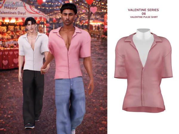 Alpha 💘 VALENTINE SERIES 06 Valentine Pulse Shirt & Valentine Jeans. - The Sims 4 custom content