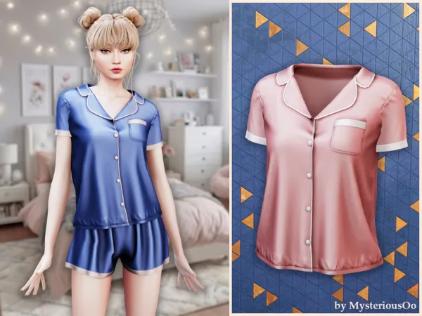 Alpha Silky pajama button shirt by thesimsresource - The Sims 4 Custom Content