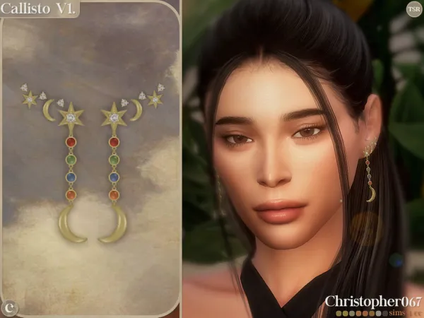 Mix Callisto Earrings V1 Star Moon Dangle Earrings with Stacked Studs by christopher067 - The Sims 4 Custom Content