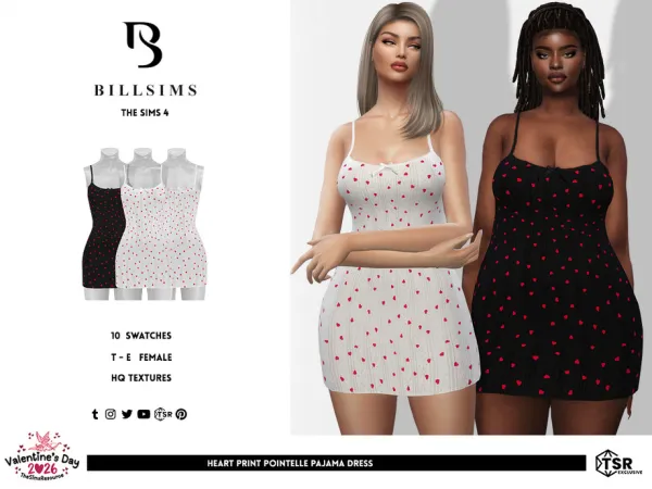 Mix Heart Print Pointelle Pajama Dress by thesimsresource - The Sims 4 Custom Content