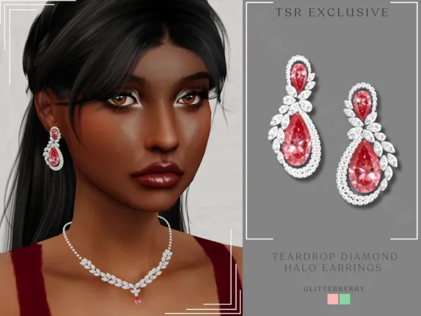 Alpha Teardrop Diamond Halo Earrings by Glitterberryfly - The Sims 4 Custom Content