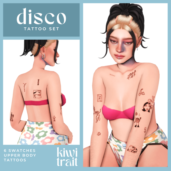 Mix disco tattoo set by simsfinds - The Sims 4 custom content