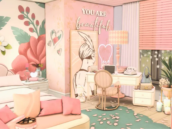 Maxis Match Pink Heart Bedroom by wrzosowemarzenia - The Sims 4 Custom Content