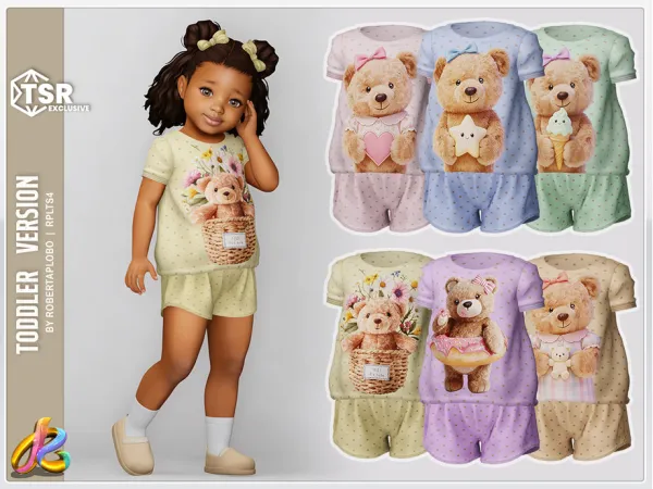 Alpha 344 Toddler Girl SET Teddy Bear Summer Sleepwear by RobertaPLobo - The Sims 4 custom content