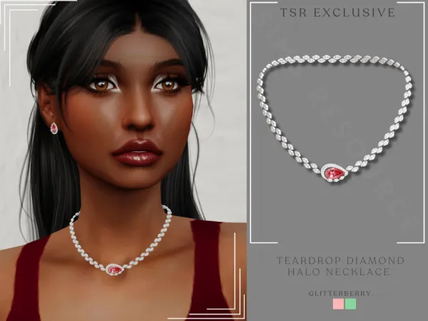 Alpha Teardrop Diamond Halo Necklace by thesimsresource - The Sims 4 Custom Content