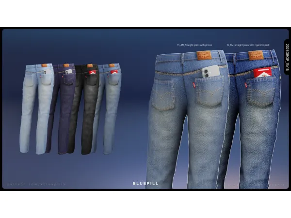 Alpha AM Straight jeans with accs by xbluepillx - The Sims 4 custom content