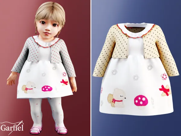 Mix Infant Soft storybook dress with dotted cardigan layer by Garfiel - The Sims 4 custom content