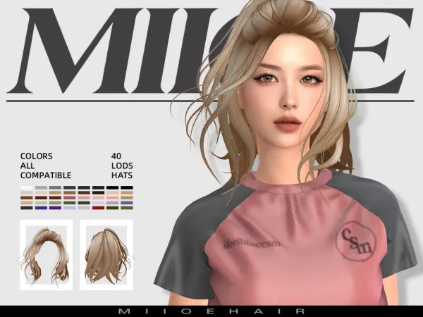Maxis Match MIIOE Flowing short hair by MIIOE - The Sims 4 Custom Content