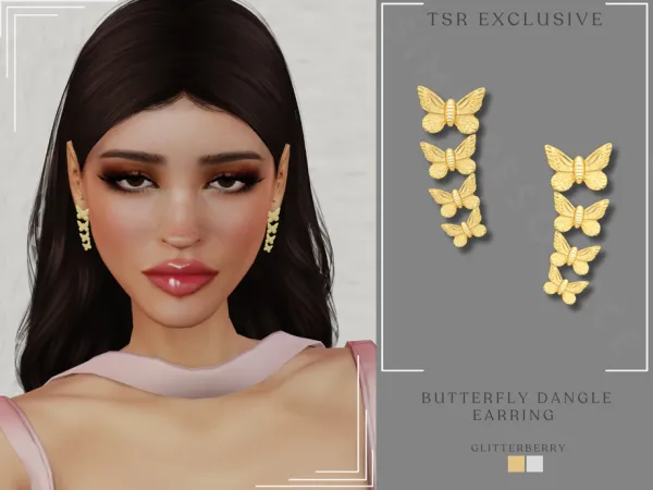 Alpha Gold Butterfly Dangle Earring by thesimsresource - The Sims 4 Custom Content