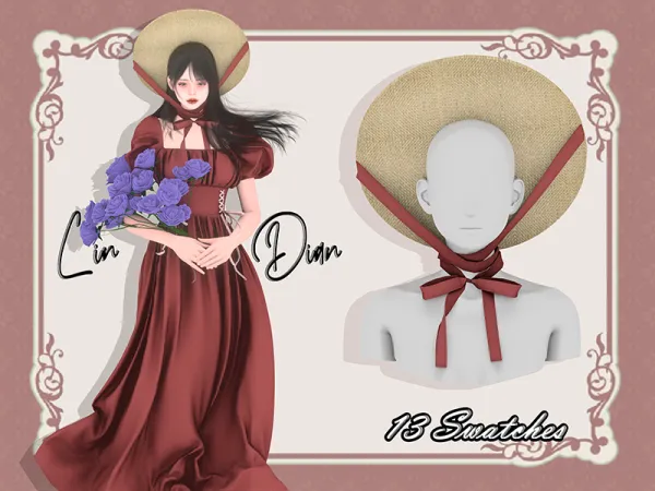 Alpha Vintage Ribbon Neck Shaped Hat by LIN_DIAN - The Sims 4 custom content