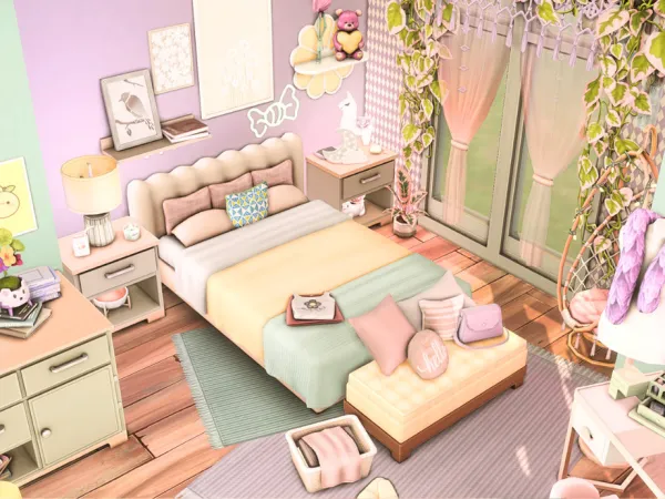 Maxis Match Pastel Lemon Bedroom - The Sims 4 Custom Content