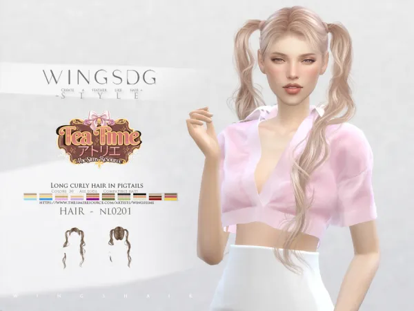 Alpha WINGS NL0201 Long curly hair in pigtails by thesimsresource - The Sims 4 Custom Content