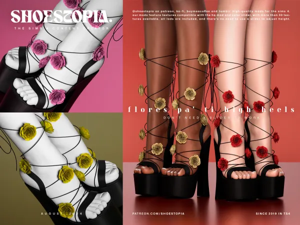 Alpha Shoestopia. Flores Pa' Ti High Heels Auto Height by shoestopia - The Sims 4 custom content