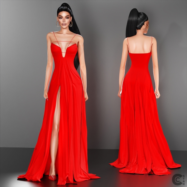 Alpha Strappy Cutout Gown with Layered High Slit by cool_content_star - The Sims 4 Custom Content