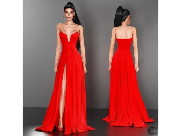 Strappy Cutout Gown with Layered High Slit