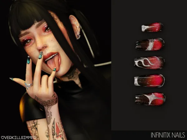 Alpha Infinitix nails by overkillsimmer - The Sims 4 Custom Content