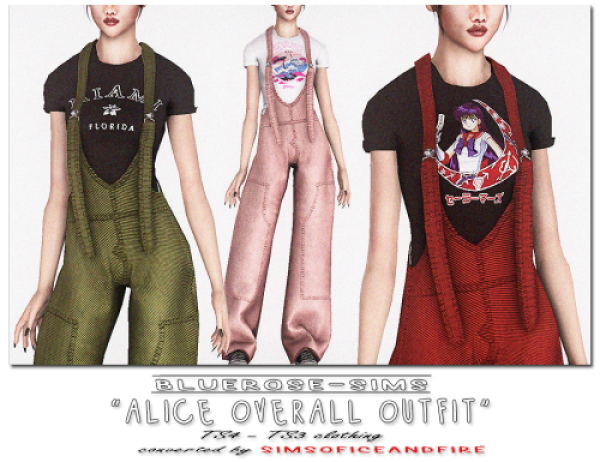 BLUEROSE SIMS Alice Overall Outfit Conversion by simsfinds - The Sims 3 Custom Content