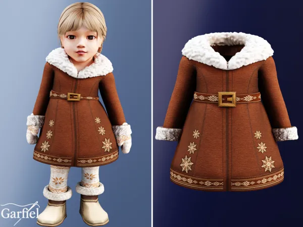 Alpha Infant Cozy belted winter coat with snowflake embroidery by thesimsresource - The Sims 4 Custom Content